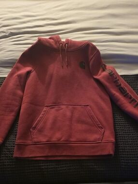 Carhartt Womens Dusty Red Crewneck Hoodie with Logo Sleeve